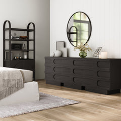Mid-Century 3-Drawer Arched Dresser Black Oak (Set of 3)