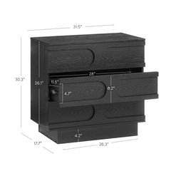 Mid-Century 3-Drawer Arched Dresser Black Oak
