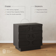 Mid-Century 3-Drawer Arched Dresser Black Oak (Set of 3)