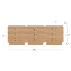 Mid-Century 3-Drawer Arched Dresser Raw Oak (Set of 3)