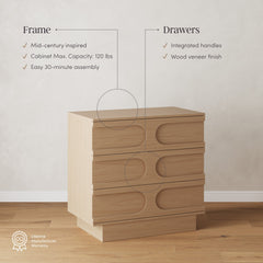 Mid-Century 3-Drawer Arched Dresser Raw Oak (Set of 2)
