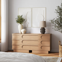 Mid-Century 3-Drawer Arched Dresser Raw Oak