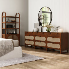 Mid-Century Rattan 3-Drawer Dressers Dark Acacia (Set of 3)