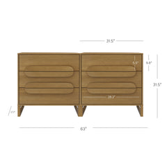 Modern Solid Wood 3-Drawer Dresser with Integrated Handles (Set of 2)