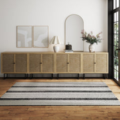 Metal and Rattan TV Stand Console for TVs up to 100" Light Oak