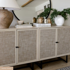 Rattan Storage Cabinet Credenza Oak (Set of 3)