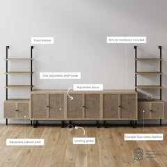 Boho Rattan Entertainment Center (3 Cabinets)