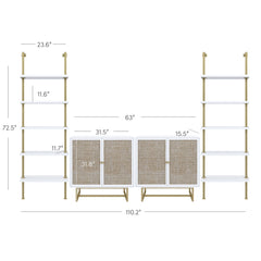Modern Metal and Wood TV Entertainment Center with Bookcase (2 Cabinets)