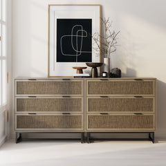 Rattan & Wood 3-Drawer Dressers Light Oak (Set of 2)