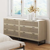 Rattan & Wood 3-Drawer Dressers Light Oak (Set of 2)