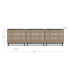 Rattan, Wood & Metal 3-Drawer Dressers Black (Set of 3)