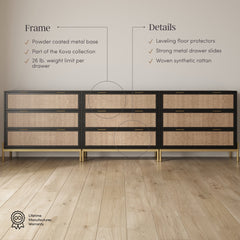 Rattan, Wood & Metal 3-Drawer Dressers Black (Set of 3)