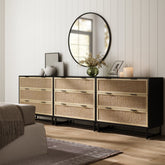 Rattan, Wood & Metal 3-Drawer Dressers Black (Set of 3)