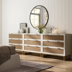 Rattan, Wood & Metal 3-Drawer Dressers White (Set of 3)