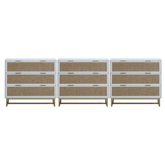 Rattan, Wood & Metal 3-Drawer Dressers White (Set of 3)