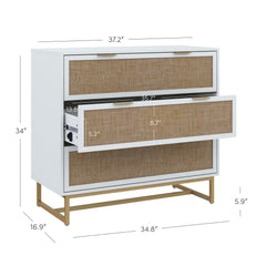 Rattan, Wood & Metal 3-Drawer Dressers White (Set of 2)