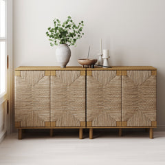 Seagrass Storage Cabinet Credenza Brown (Set of 2)