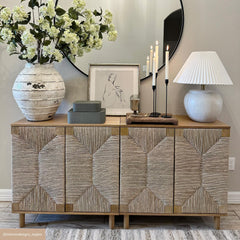 Large Seagrass Storage Cabinet Credenza Brown (Set of 4)