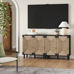 Seagrass Storage Cabinet Credenza Black (Set of 2)