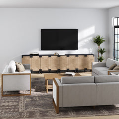 Large Seagrass Storage Cabinet Credenza Black (Set of 4)