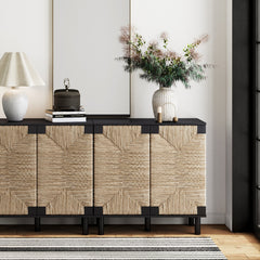 Seagrass Storage Cabinet Credenza Black (Set of 2)