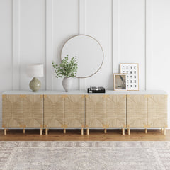 Large Seagrass Storage Cabinet Credenza White (Set of 4)
