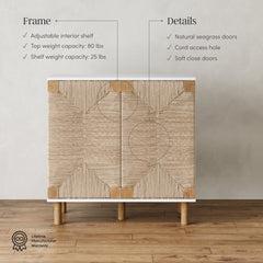 Large Seagrass Storage Cabinet Credenza White (Set of 4)
