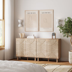 Seagrass Storage Cabinet Credenza Raw Oak (Set of 2)