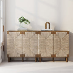 Seagrass Storage Cabinet Credenza Dark Brown (Set of 2)