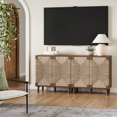 Seagrass Storage Cabinet Credenza Dark Brown (Set of 2)