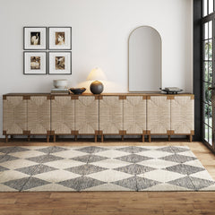 Large Seagrass Storage Cabinet Credenza Dark Brown (Set of 4)