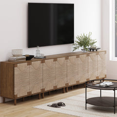 Large Seagrass Storage Cabinet Credenza Dark Brown (Set of 4)