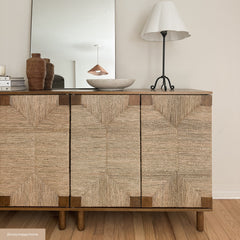 Large Seagrass Storage Cabinet Credenza Dark Brown (Set of 4)