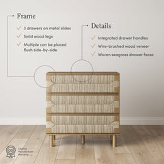Boho Seagrass 3-Drawer Dresser Light Brown