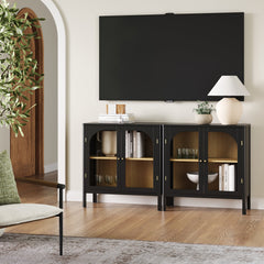 Arched Glass Door TV Console for TVs up to 65" Black