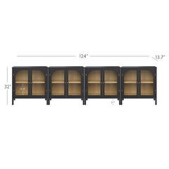 Large Glass Door Curio Cabinet Credenza Black (Set of 4)