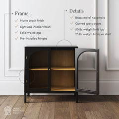 Large Glass Door Curio Cabinet Credenza Black (Set of 4)