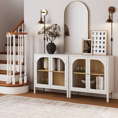 Curio Cabinet Credenza with Glass Door White (Set of 2)