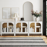 Curio Cabinet Credenza with Glass Door White (Set of 3)