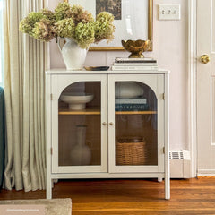 Curio Cabinet Credenza with Glass Door White (Set of 2)