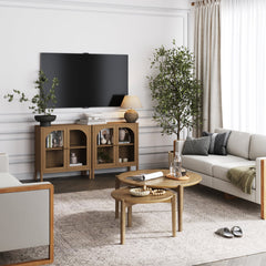 Arched Glass Door TV Console for TVs up to 65" Brown