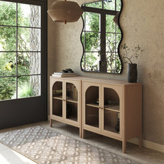 Curio Cabinet Credenza with Glass Door Raw Oak (Set of 2)