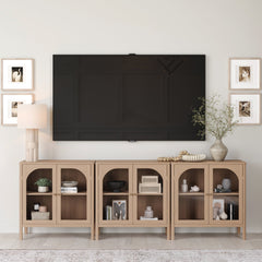 Curio Cabinet Credenza with Glass Door Raw Oak (Set of 3)
