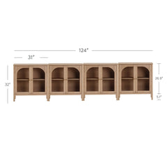 Arched Glass Door TV Console for TVs up to 100" Raw Oak