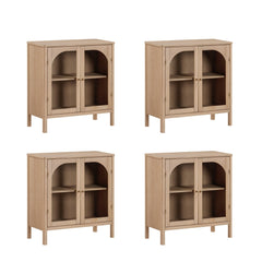 Large Glass Door Curio Cabinet Credenza Raw Oak (Set of 4)