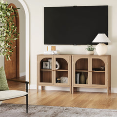 Curio Cabinet Credenza with Glass Door Raw Oak (Set of 2)