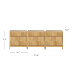 Mid-Century Fluted 3-Drawer Dressers Warm Pine (Set of 3)