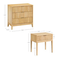 Fluted Dresser and 2 Nightstands Set Warm Pine