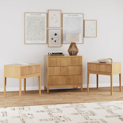 Fluted Dresser and 2 Nightstands Set Warm Pine
