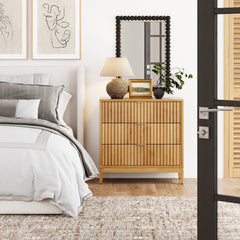 Mid-Century Fluted 3-Drawer Dresser Warm Pine